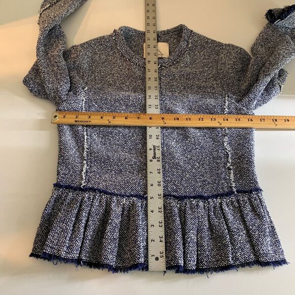 Rebecca Taylor Jacket Womens 4 Blue White Tweed Fringed Trim Full Zip Peplum - Picture 6 of 11